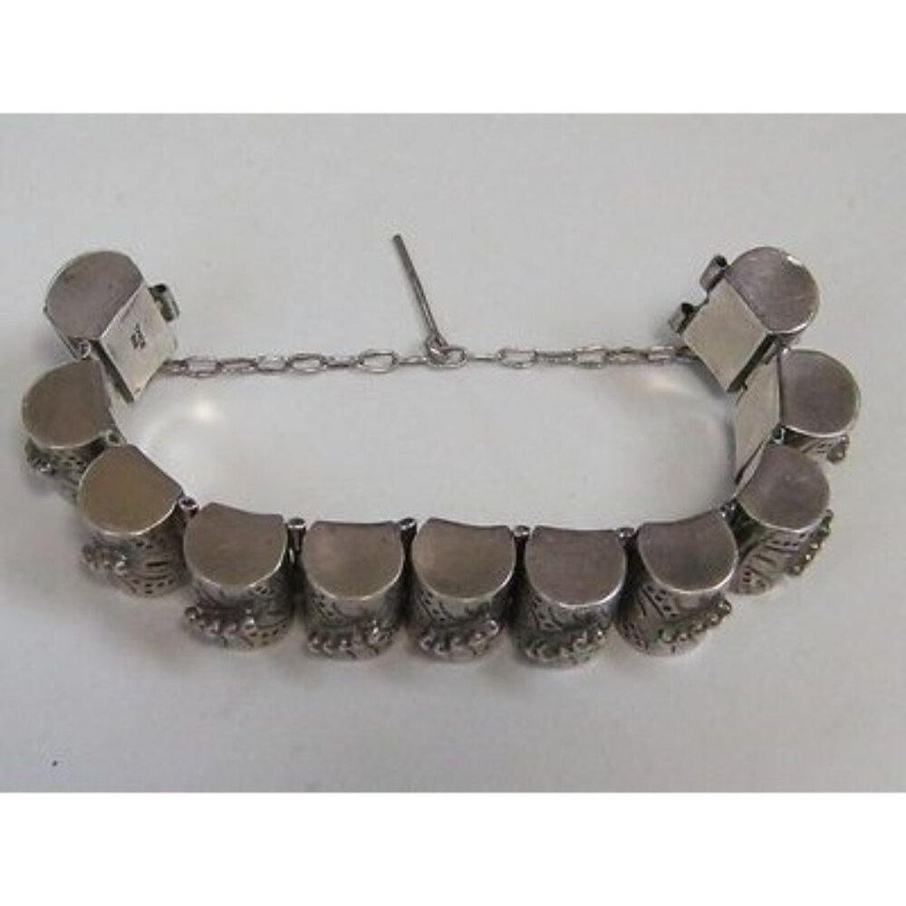 Heavy Solid Vtg Mexican Sterling Silver Barrel Link Bracelet 83g Handmade - Picture 4 of 8